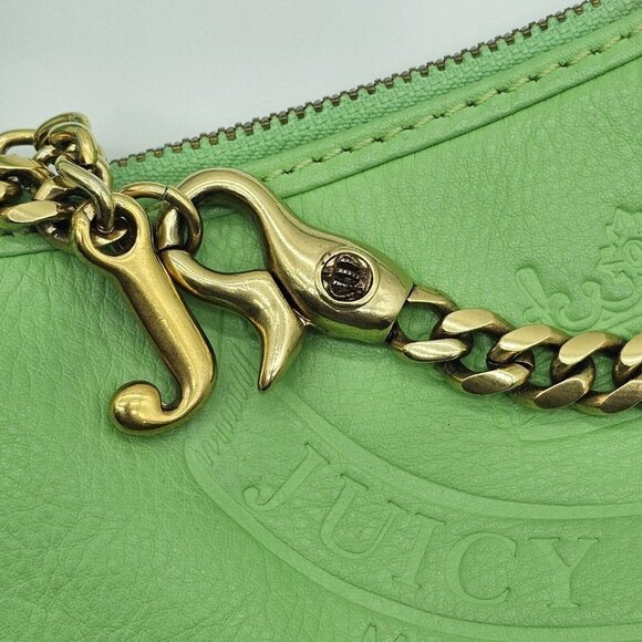 Vintage Y2K Juicy Couture Baguette Shoulder Bag Green Leather Mini Crown Charm - Picture 4 of 16